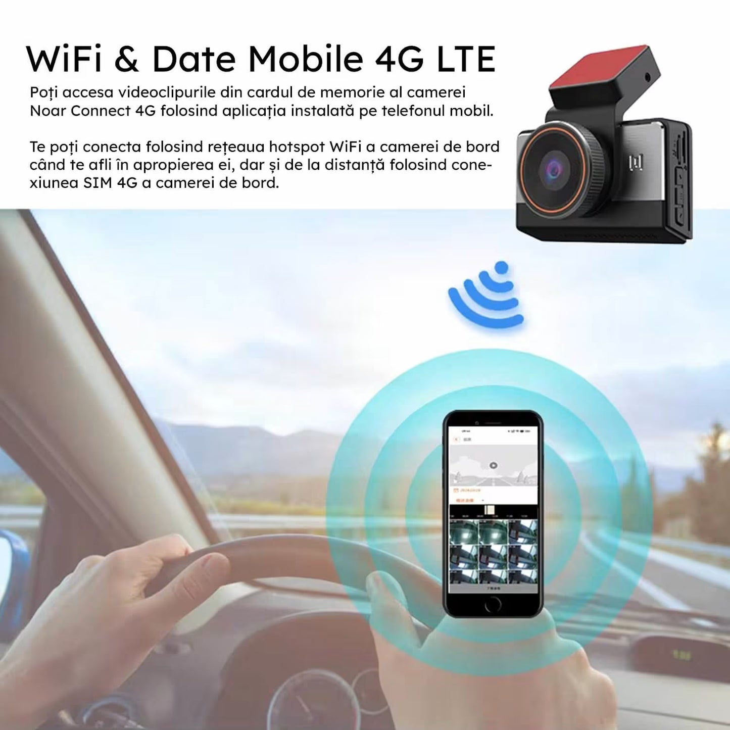 CAMERA AUTO 4G CARTELA SIM - NOAR CONNECT 4G + CARD 128GB CADOU, MONITORIZARE LA DISTANTA
