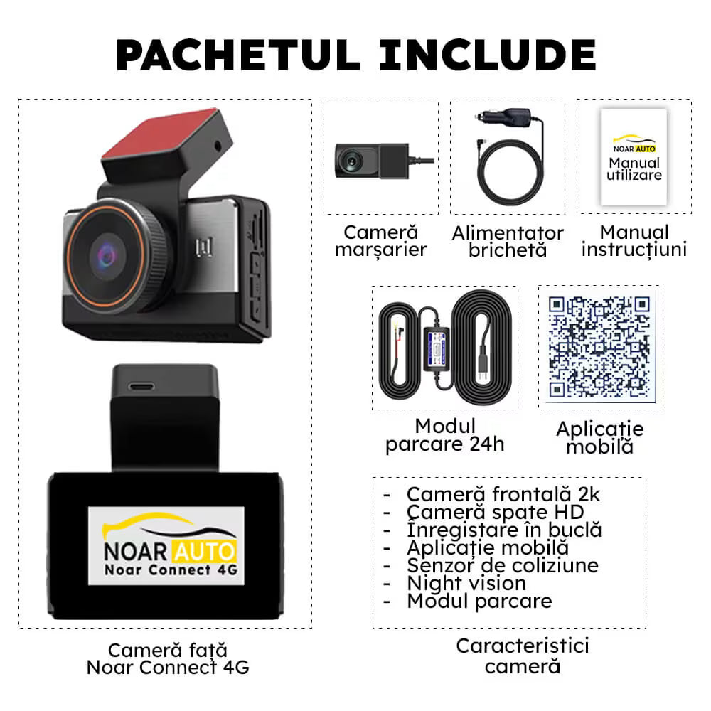 CAMERA AUTO 4G CARTELA SIM - NOAR CONNECT 4G + CARD 128GB CADOU, MONITORIZARE LA DISTANTA