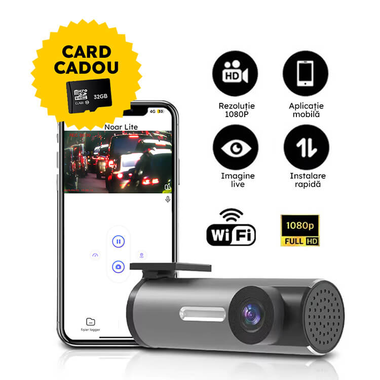 CAMERA AUTO NOAR LITE + CARD 32 GB CADOU, APLICATIE MOBILA
