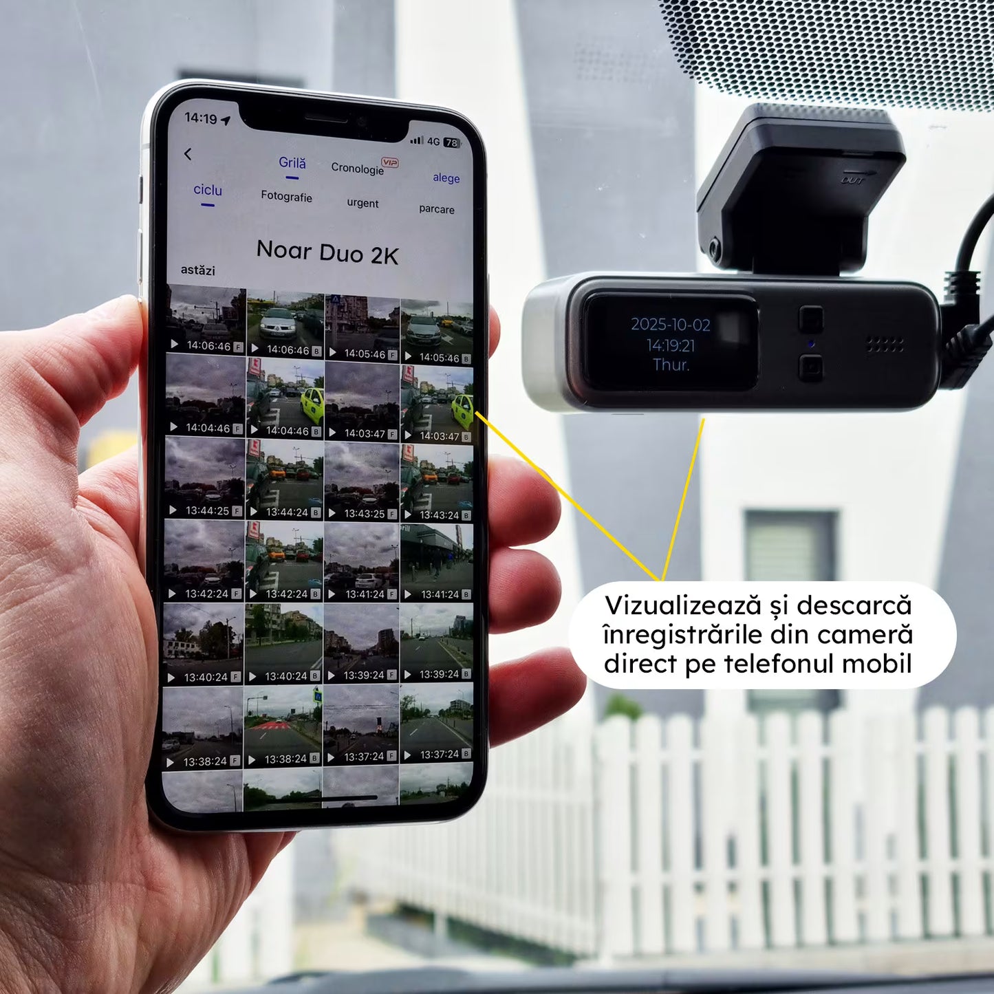 CAMERA DE BORD NOAR DUO 2K + APLICAȚIE PE TELEFON + CARD 128GB CADOU
