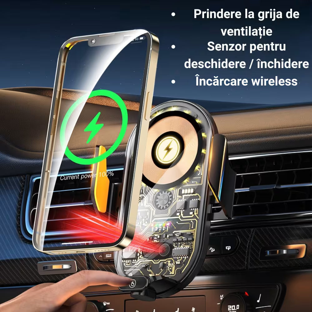 SUPORT TELEFON AUTO CU ÎNCĂRCĂTOR WIRELESS MAGNETIC COMPATIBIL MAGSAFE