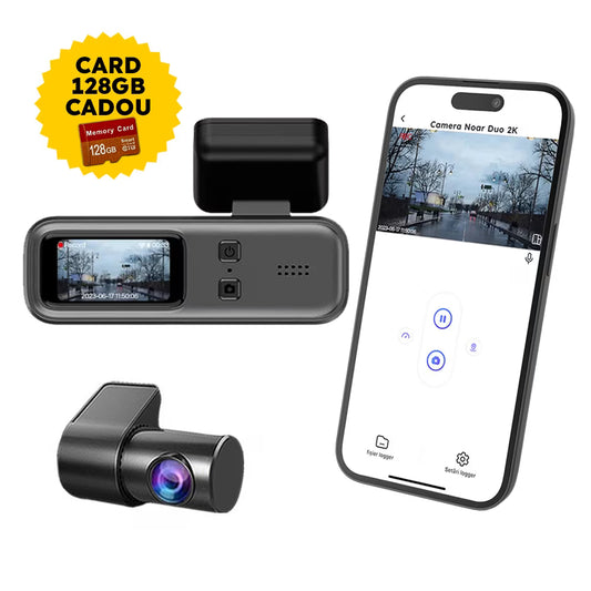 CAMERA DE BORD NOAR DUO 2K + APLICAȚIE PE TELEFON + CARD 128GB CADOU