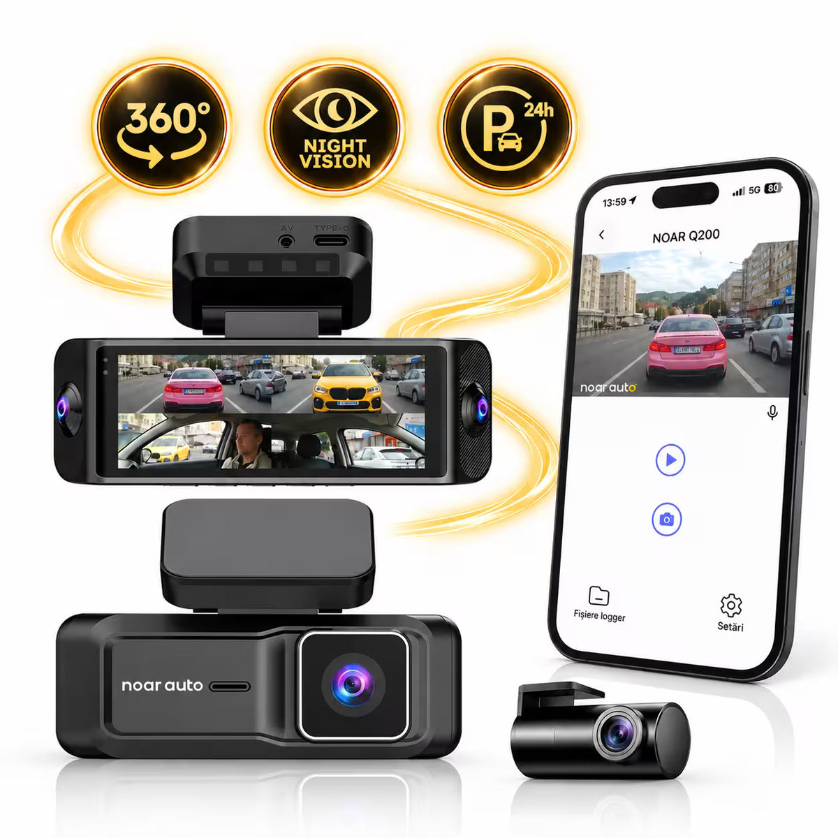 CAMERA DE BORD NOAR Q200 WIFI - 4 CANALE, 4K + FULL HD, FILMARE NOCTURNA, APLICATIE MOBILA, FILMARE PARCARE