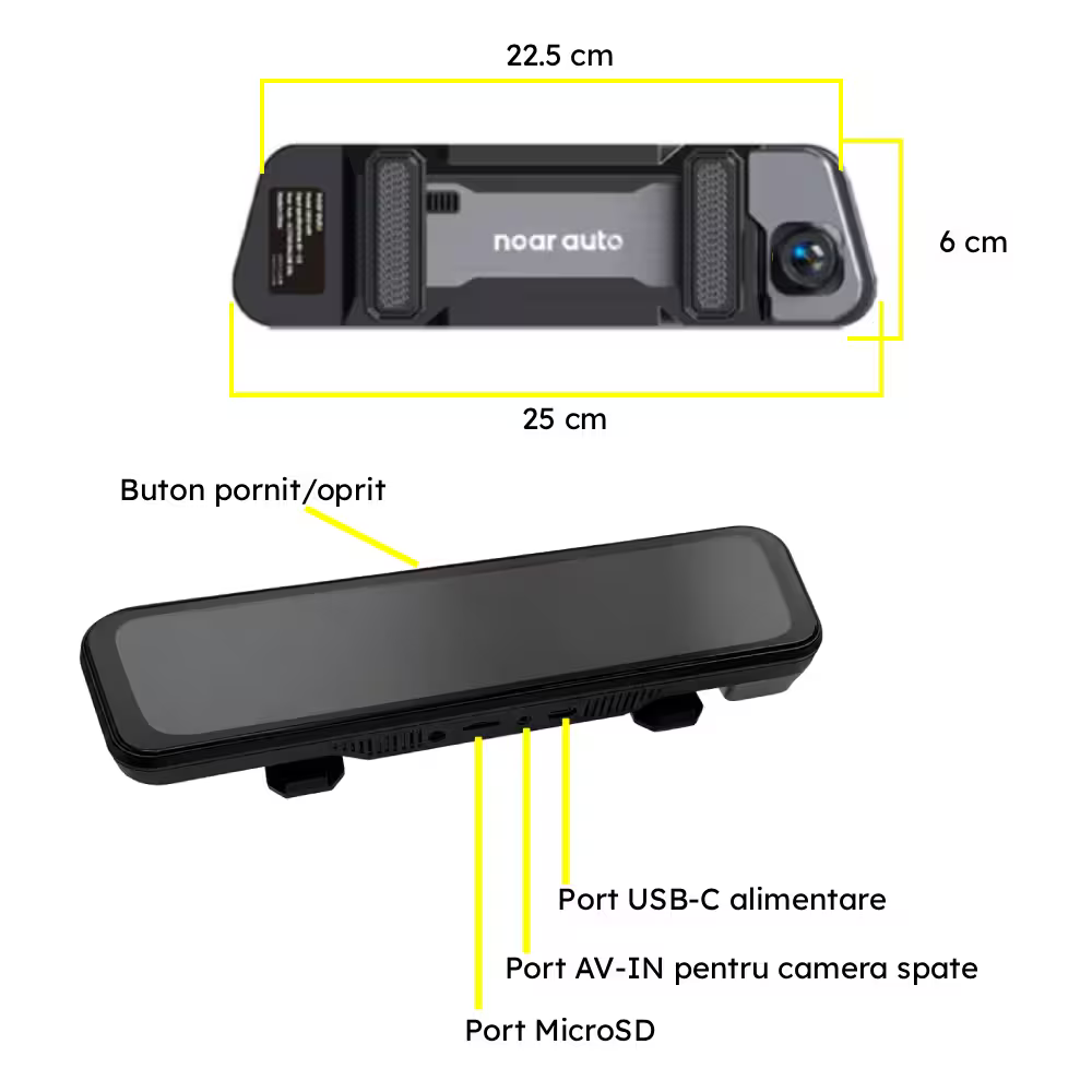 CAMERA DE BORD D300 OGLINDA - TOUCHSCREEN 9.66", FUNCTII AI - ADAS + BSD + WiFi, 4K + FULL HD