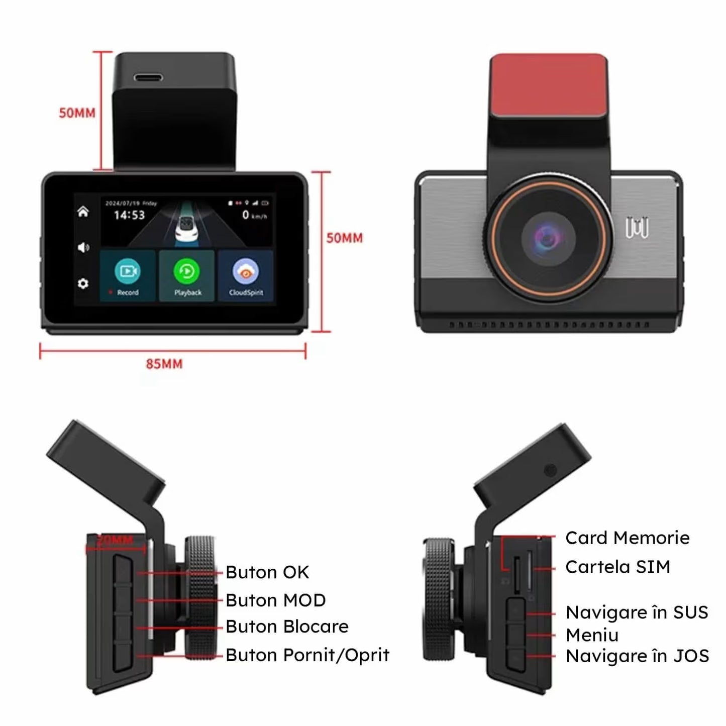 CAMERA AUTO 4G CARTELA SIM - NOAR CONNECT 4G + CARD 128GB CADOU, MONITORIZARE LA DISTANTA