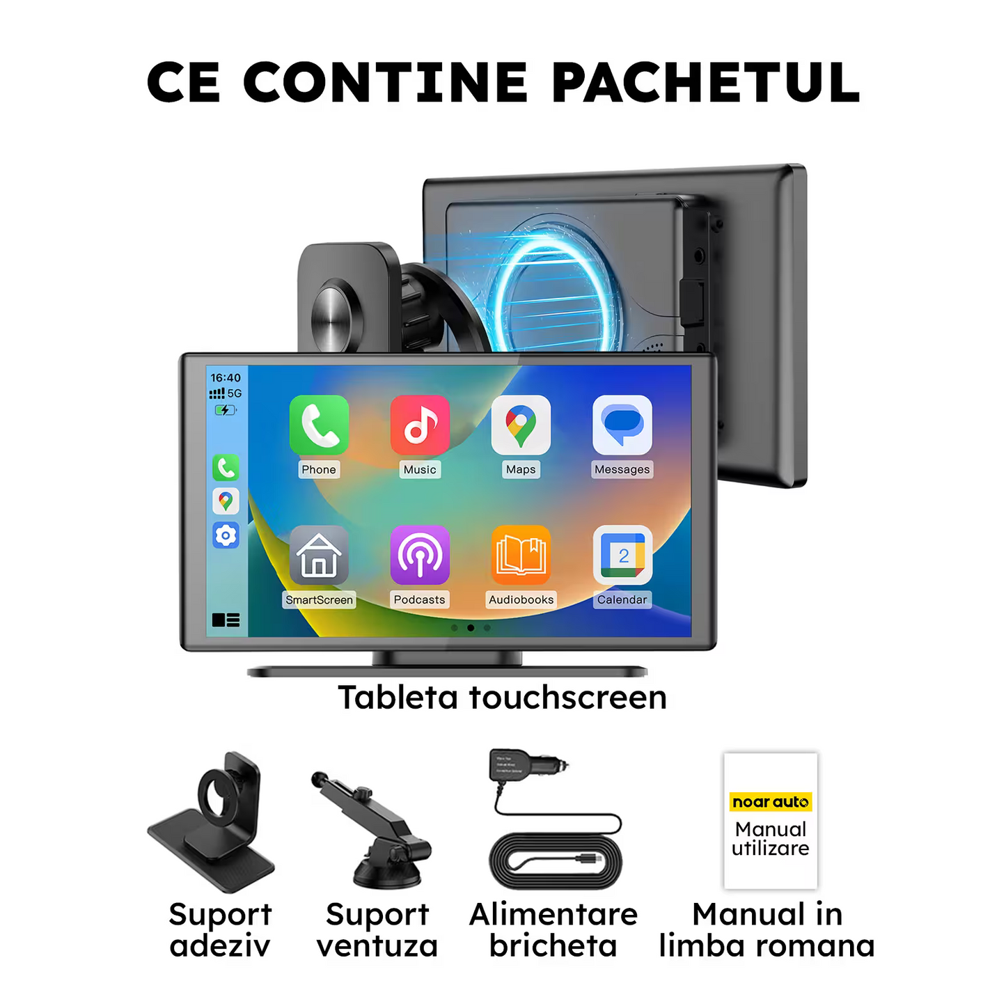 TABLETA AUTO NAVI100 CU APPLE CARPLAY & ANDROID AUTO - TOUCHSCREEN - 7 INCH - PRINDERE MAGNETICA