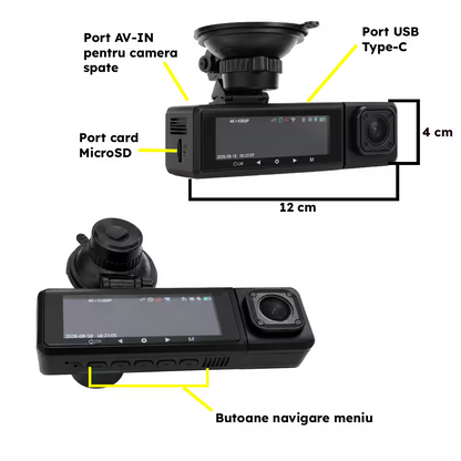 CAMERA AUTO TRIPLA - NOAR T200 TRIO 4K - FATA, INTERIOR, SPATE, SENZOR IMPACT, SUPRAVEGHERE PARCARE