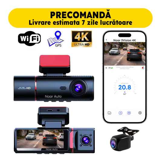 CAMERA AUTO TRIPLA - NOAR 3VISION 4K, SENZOR IMPACT, GPS, FILMARE IN PARCARE, APLICATIE TELEFON