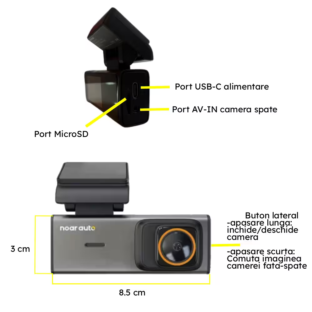 CAMERA DE BORD NOAR D200 WIFI, FILMARE 2K + FULL HD, MONITORIZARE PARCARE, APLICATIE MOBILA
