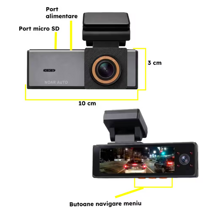 CAMERA DE BORD NOAR T100 4K - CAMERA AUTO TRIPLA - FISHEYE - TOUCHSCREEN - WIFI