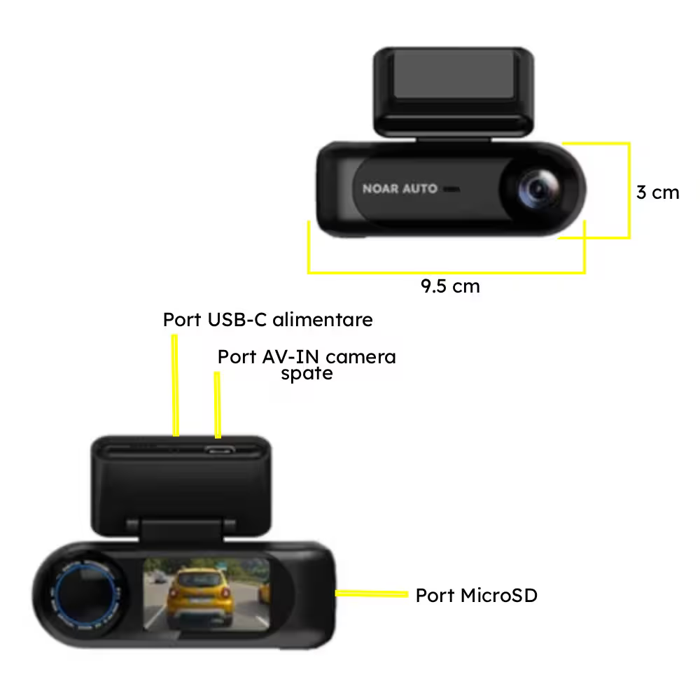 CAMERA AUTO CU CONTROL VOCAL NOAR D400 - FILMARE 4K + FULL HD, APLICATIE PE TELEFON