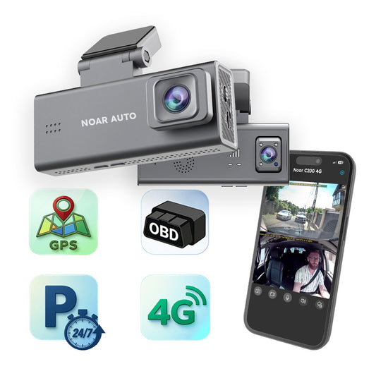 CAMERA DE BORD NOAR C200 4G - DETECTIE MISCARE, GPS, VIZIUNE NOCTURNA, FATA + INTERIOR, APLICATIE