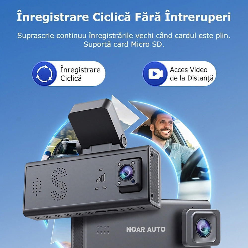 CAMERA DE BORD NOAR C200 4G - DETECTIE MISCARE, GPS, VIZIUNE NOCTURNA, FATA + INTERIOR, APLICATIE