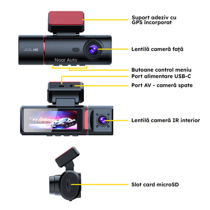 CAMERA AUTO TRIPLA - NOAR 3VISION 4K, SENZOR IMPACT, FILMARE IN PARCARE, APLICATIE TELEFON
