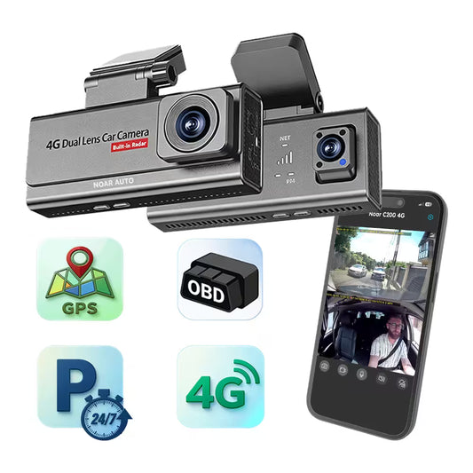 CAMERA DE BORD NOAR C200 4G - DETECTIE MISCARE, GPS, VIZIUNE NOCTURNA, FATA + INTERIOR, APLICATIE