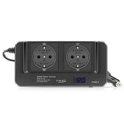 INVERTOR AUTO 200W, PRIZA DUBLA 230V, 4 x PORTURI USB, PUTERE MAXIMA 400W