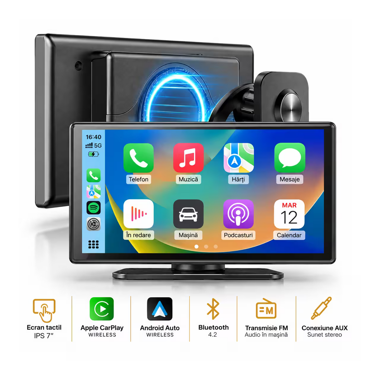 TABLETA AUTO NAVI100 CU APPLE CARPLAY & ANDROID AUTO - TOUCHSCREEN - 7 INCH - PRINDERE MAGNETICA