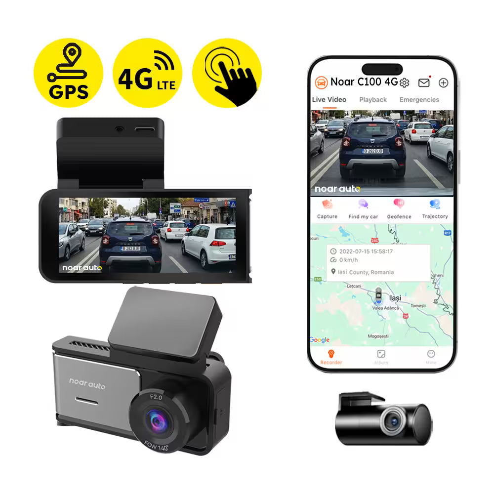 CAMERA AUTO NOAR C100 4G CARTELA SIM - MONITORIZARE LA DISTANTA, 4K + FULL HD, GPS