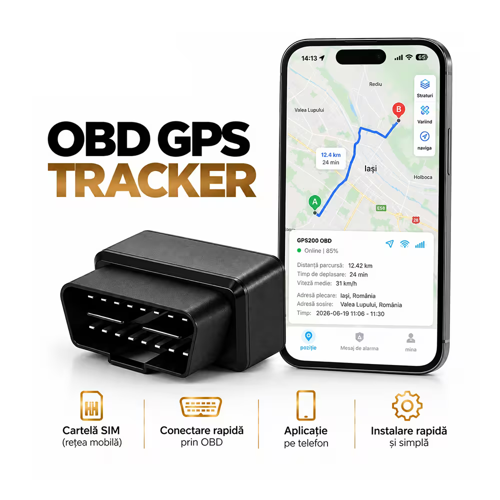 GPS TRACKER OBD CU CARTELA SIM 4G - GPS200 NOAR AUTO CU ALIMENTARE OBD - MUFA DE DIAGNOZA