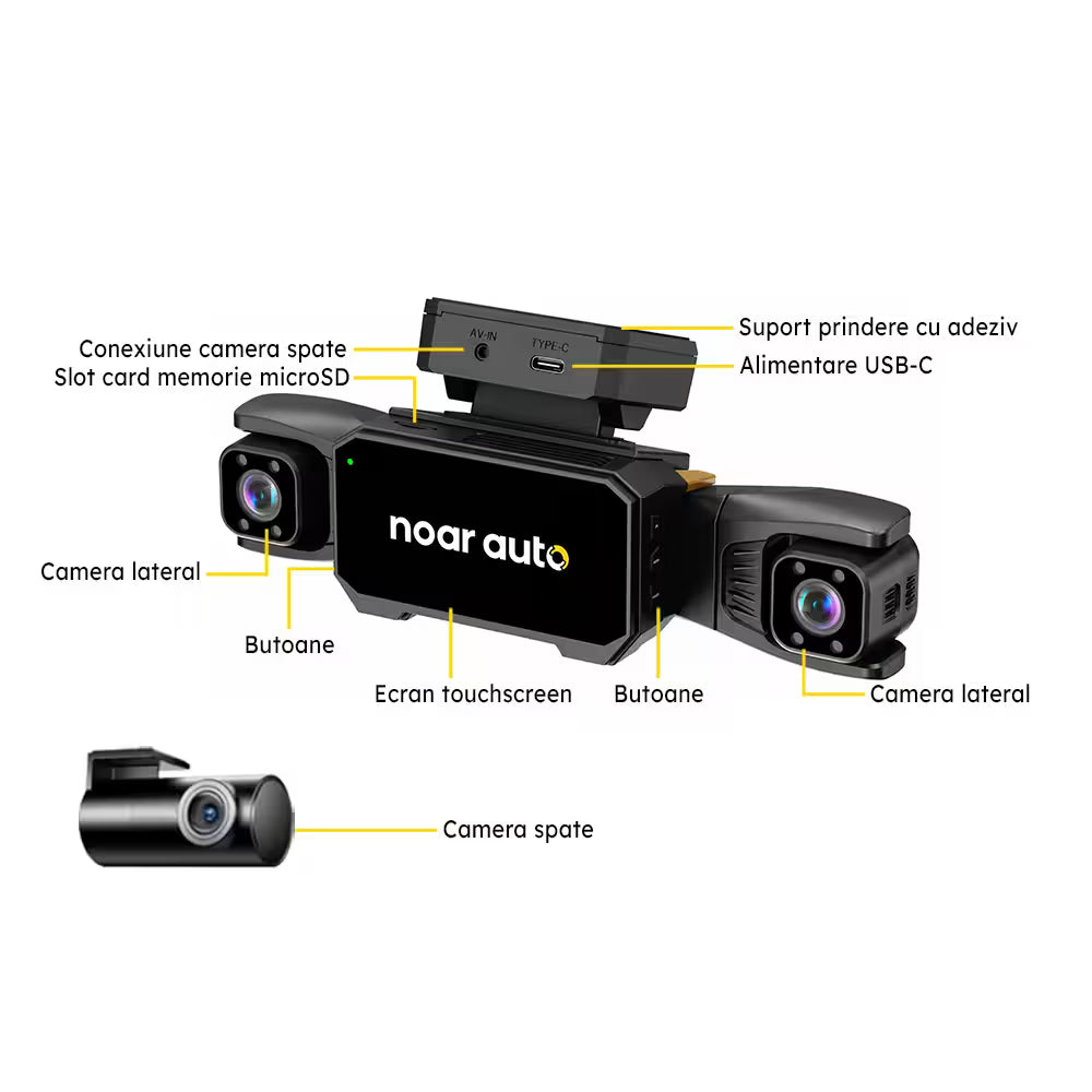CAMERA DE BORD NOAR Q100 WIFI - 4 CANALE, 4K + FULL HD, GPS, TOUCHSCREEN, FILMARE NOCTURNA