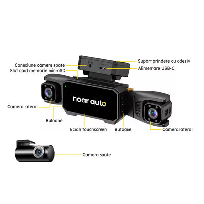 CAMERA DE BORD NOAR Q100 WIFI - 4 CANALE, 4K + FULL HD, GPS, TOUCHSCREEN, FILMARE NOCTURNA