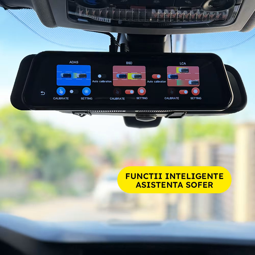 CAMERA DE BORD D300 OGLINDA - TOUCHSCREEN 9.66", FUNCTII AI - ADAS + BSD + WiFi, 4K + FULL HD