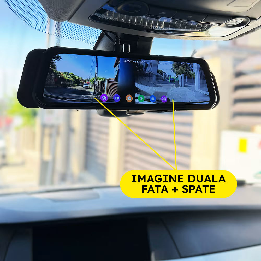 CAMERA DE BORD D300 OGLINDA - TOUCHSCREEN 9.66", FUNCTII AI - ADAS + BSD + WiFi, 4K + FULL HD