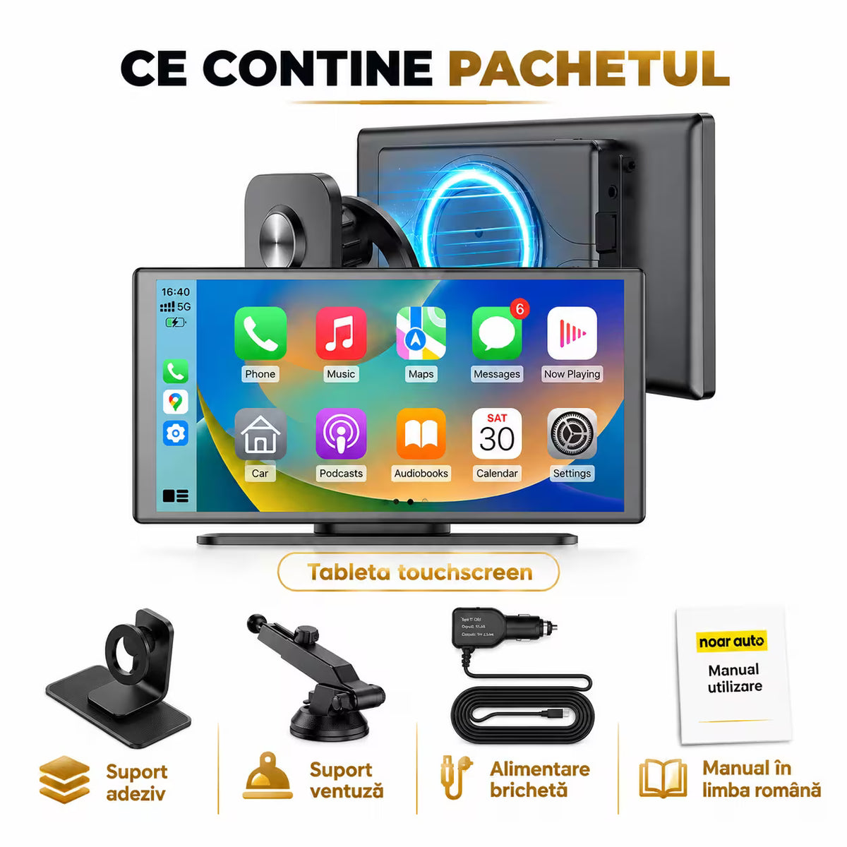 TABLETA AUTO NAVI100 CU APPLE CARPLAY & ANDROID AUTO - TOUCHSCREEN - 7 INCH - PRINDERE MAGNETICA
