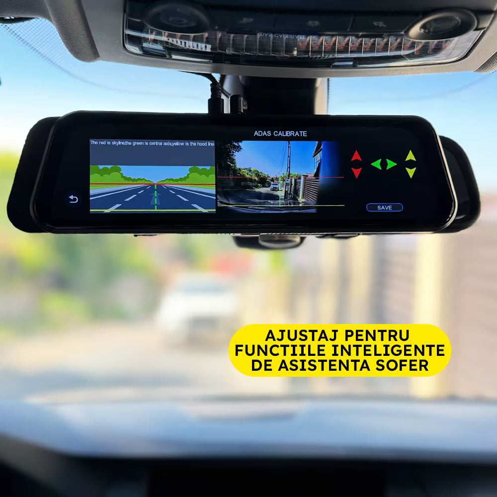CAMERA DE BORD D300 OGLINDA - TOUCHSCREEN 9.66", FUNCTII AI - ADAS + BSD + WiFi, 4K + FULL HD