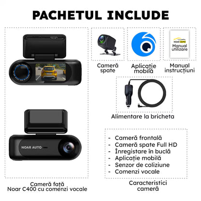 CAMERA AUTO CU CONTROL VOCAL NOAR D400 - FILMARE 4K + FULL HD, APLICATIE PE TELEFON
