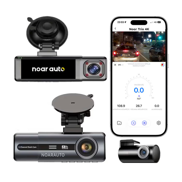 CAMERA AUTO TRIPLA - NOAR T200 TRIO 4K - FATA, INTERIOR, SPATE, SENZOR IMPACT, SUPRAVEGHERE PARCARE